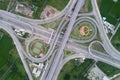 Aerial view network or intersection of highway road for transportation or distribution concept background Royalty Free Stock Photo