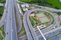 Aerial view network or intersection of highway road for transportation or distribution concept background Royalty Free Stock Photo