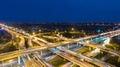 Aerial view network or intersection of highway road for transportation or distribution concept background Royalty Free Stock Photo