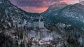 Aerial view of the Neuschwanstein Castle or Schloss Neuschwanstein on a winter day Royalty Free Stock Photo