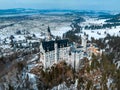 Aerial view of the Neuschwanstein Castle or Schloss Neuschwanstein on a winter day Royalty Free Stock Photo