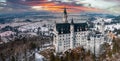 Aerial view of the Neuschwanstein Castle or Schloss Neuschwanstein on a winter day Royalty Free Stock Photo