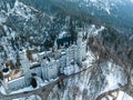 Aerial view of the Neuschwanstein Castle or Schloss Neuschwanstein on a winter day Royalty Free Stock Photo