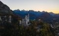 Aerial view of Neuschwanstein castle before sunset. Autumn in Germany Royalty Free Stock Photo