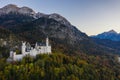 Aerial view of Neuschwanstein castle before sunset. Autumn in Germany Royalty Free Stock Photo