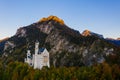 Aerial view of Neuschwanstein castle before sunset. Autumn in Germany Royalty Free Stock Photo