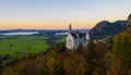 Aerial view of Neuschwanstein castle before sunset. Autumn in Germany Royalty Free Stock Photo