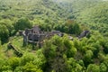 Aerial view of Nevitsky Castle ruins near Nevitske village, Zakarpattia, Ukraine