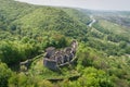 Aerial view of Nevitsky Castle ruins near Nevitske village, Zakarpattia, Ukraine