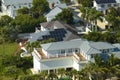 Aerial view of new american home roof with blue solar photovoltaic panels for producing clean ecological electric energy Royalty Free Stock Photo