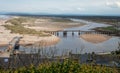 Aerial view of the new bridge under construction before the old bridge was pulled down, Lossiemouth