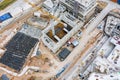 Aerial view of new building construction site with construction crane Royalty Free Stock Photo