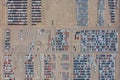 Aerial view of new cars at parking port in automobile factory. Royalty Free Stock Photo