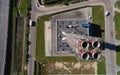 Aerial view of new modern gas boiler-house near the road track Royalty Free Stock Photo