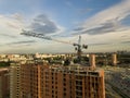 Aerial view of a new modern house under construction with a blue Royalty Free Stock Photo