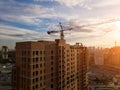 Aerial view of a new modern house under construction with a blue Royalty Free Stock Photo