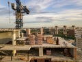 Aerial view of a new modern house under construction with a blue Royalty Free Stock Photo