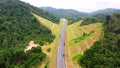 Aerial view of the new popular Temiang Pantai Highway. The highway went viral due to some postings in social media and the scenery