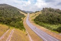 Aerial view of the new popular Temiang Pantai Highway. The highway went viral due to some postings in social media and the scenery