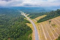 Aerial view of the new popular Temiang Pantai Highway. The highway went viral due to some postings in social media and the scenery