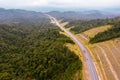 Aerial view of the new popular Temiang Pantai Highway. The highway went viral due to some postings in social media and the scenery