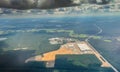 Aerial view: new Tesla Gigafactory Berlin Brandenburg,  Giga Factory construction site Royalty Free Stock Photo