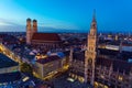 Aerial view of The New Town Hall and Marienplatz at night, Munich, Germany Royalty Free Stock Photo