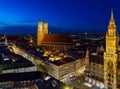 Aerial view of The New Town Hall and Marienplatz at night, Munich, Germany Royalty Free Stock Photo