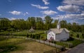 Aerial View of a New Vineyard and Gazebo With 2 Small Barns With Cupolas Royalty Free Stock Photo