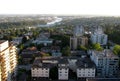 Aerial view of New Westminster and Surrey, BC, Canada.