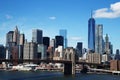 Aerial view of New York City Downtown Skyline with Brooklyn Bridge Royalty Free Stock Photo