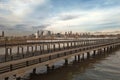 Aerial view of New York City midtown Manhattan skyline panorama view over Hudson River from drone. Royalty Free Stock Photo