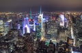 Aerial view of New York City at night Royalty Free Stock Photo