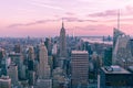 Aerial view of New York city at night, Manhattan, USA, magenta toned Royalty Free Stock Photo