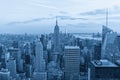 Aerial view of New York city at night, Manhattan, USA, magenta toned Royalty Free Stock Photo