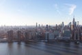 Aerial View of the New York City Skyline along the East River with a Blue Sky Royalty Free Stock Photo