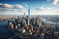 Aerial view of New York City skyline with skyscrapers. Aerial Views of the Downtown Manhattan Skyline, AI Generated