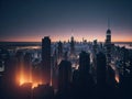 An aerial view of New York City at sunset. Royalty Free Stock Photo
