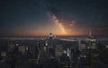 Aerial view of New York Manhattan during sunset hours with Empire State Building. Royalty Free Stock Photo