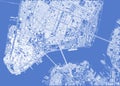 Aerial view of New York map, buildings and streets of Manhattan and Brooklyn, 3d buildings. NYC