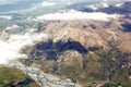 Aerial view of New Zealand mountains, South Island. Photo is taken from airplane heading from Sydney to Christchurch. Royalty Free Stock Photo