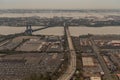 Aerial view of the Newark Bay Bridge and the Leigh Valley Railroad Lift Bridge Royalty Free Stock Photo