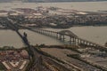 Aerial view of the Newark Bay Bridge and the Leigh Valley Railroad Lift Bridge Royalty Free Stock Photo