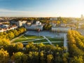 Aerial view of newly renovated Lukiskes square, Vilnius. Sunset landscape of Old Town of Vilnius, the heartland of the city, Lithu