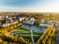 Aerial view of newly renovated Lukiskes square, Vilnius. Sunset landscape of Old Town of Vilnius, the heartland of the city, Lithu