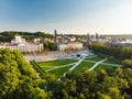 Aerial view of newly renovated Lukiskes square, Vilnius. Sunset landscape of UNESCO-inscribed Old Town of Vilnius, Lithuania