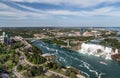 Aerial view of Niagara Falls, Rainbow bridge, Niagara river from Canadian side. Royalty Free Stock Photo