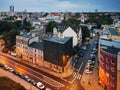 Aerial view of Niebuszewo district in Szczecin City at dusk, Poland