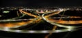 Aerial view at night of a cloverleaf interchange highway, The Haque, Holland Royalty Free Stock Photo