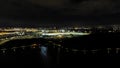 An aerial view at night of the Doncaster Rovers stadium and Lakeside Sports Complex in Doncaster, South Yorkshire